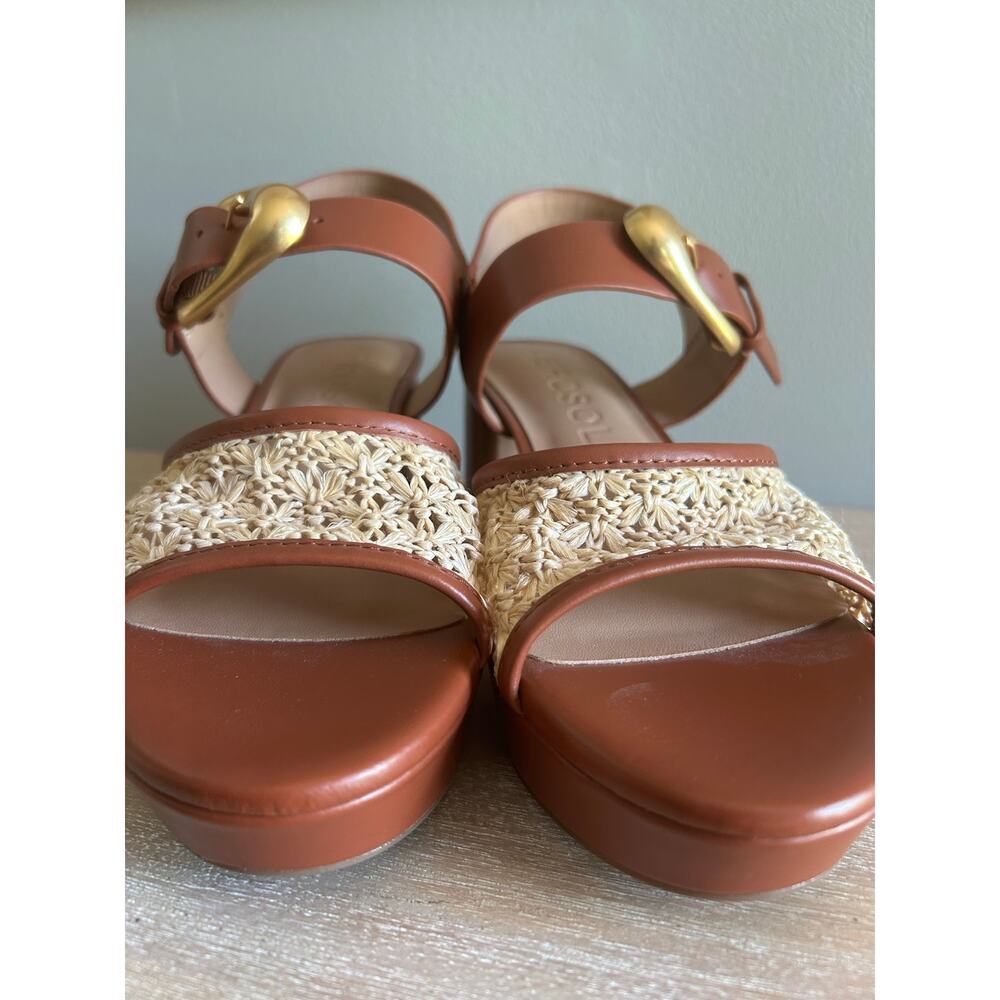 Aerosoles Women’s Woven Platform Sandals – Brown Leather, Gold Buckle, Size 9, - Picture 6 of 11